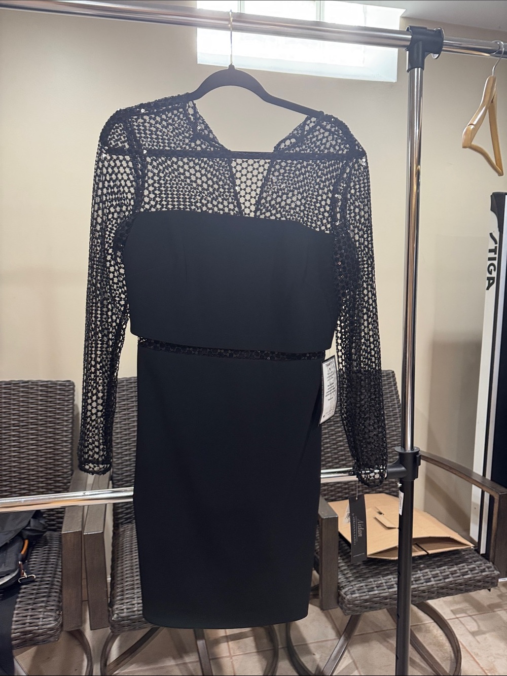 Adrianna Papell Black Lace-Overlay Long Sleeve Sheath Dress
